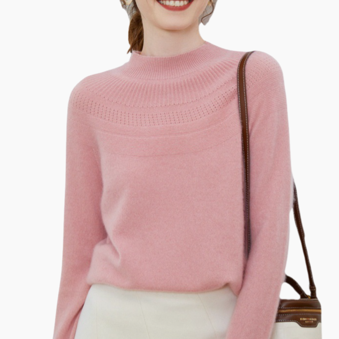 ピュアウールニットセーター中空ハーフハイネック女性衣料品秋冬新作ジャンパー薄底潮にライン