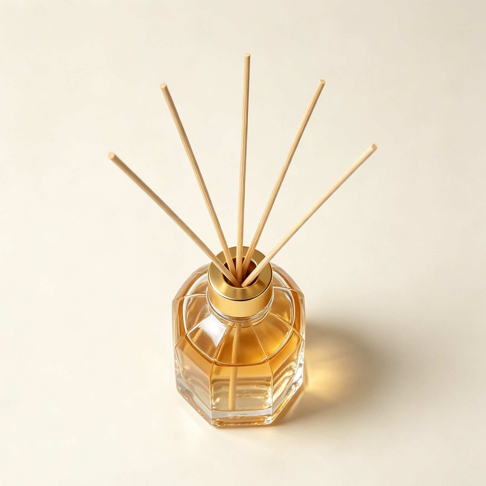 Close-up of Forest Reed Fragrance sticks in glass container