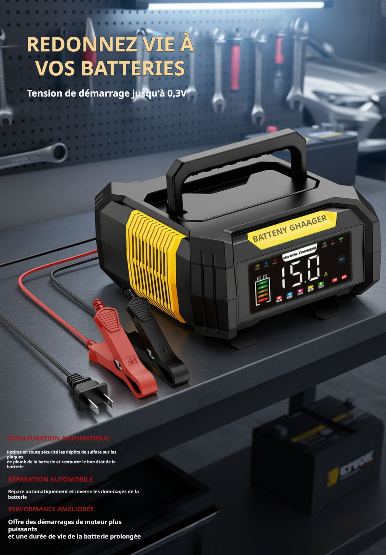Chargeur compatible plomb-acide et lithium fer phosphate