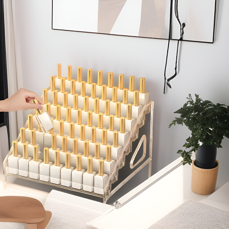 ชั้นวางเครื่องสำอางและยาทาเล็บในบ้านแบบหลายชั้นสำหรับจัดเก็บและโชว์