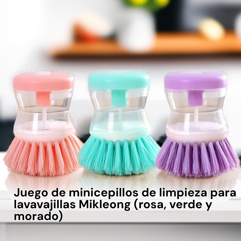 Juego de 3 cepillos automáticos para lavar platos con detergente, colores rosa