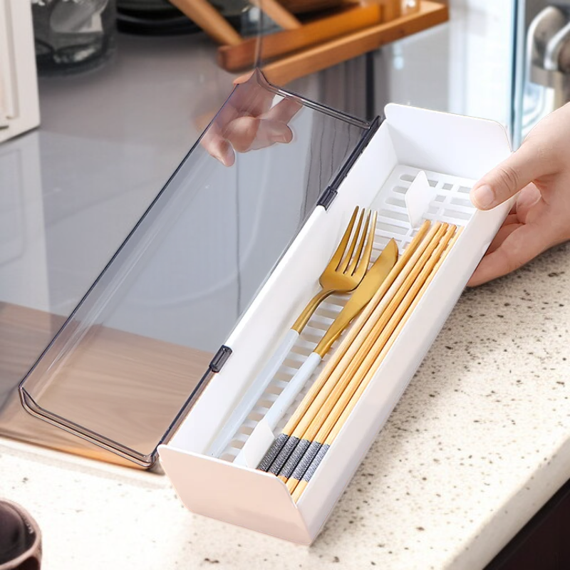 주방 다용도 뚜껑이 달린 식기 수납 물빠짐 선반 젓가락 숟가락 방진 수납함