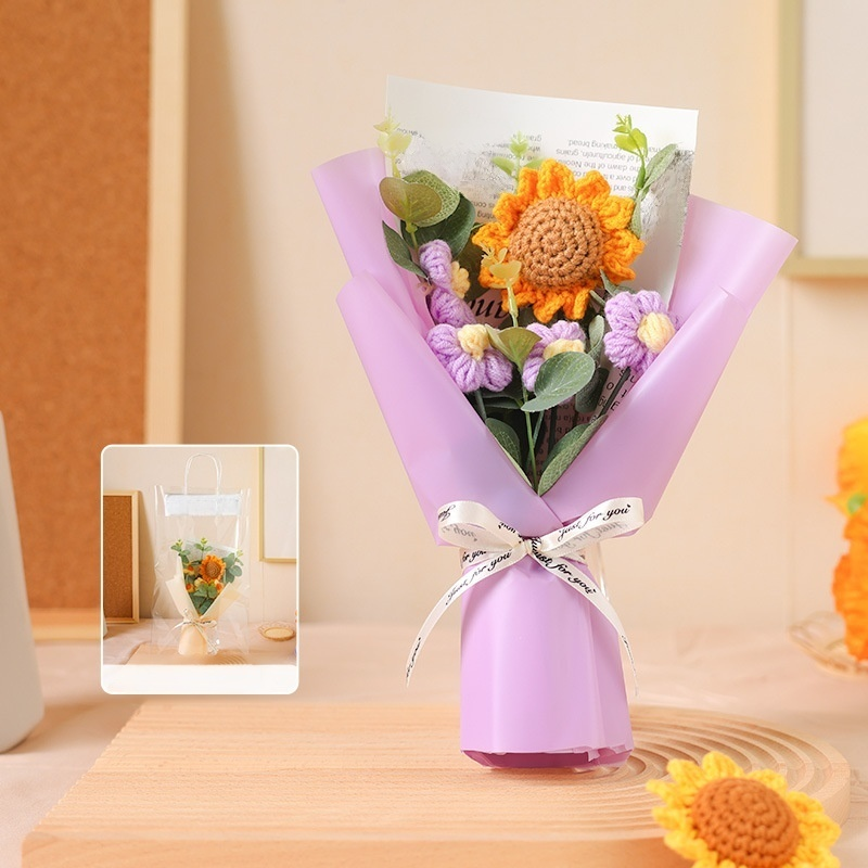 Knitted Artificial Rose and Sunflower Bridal Bouquet