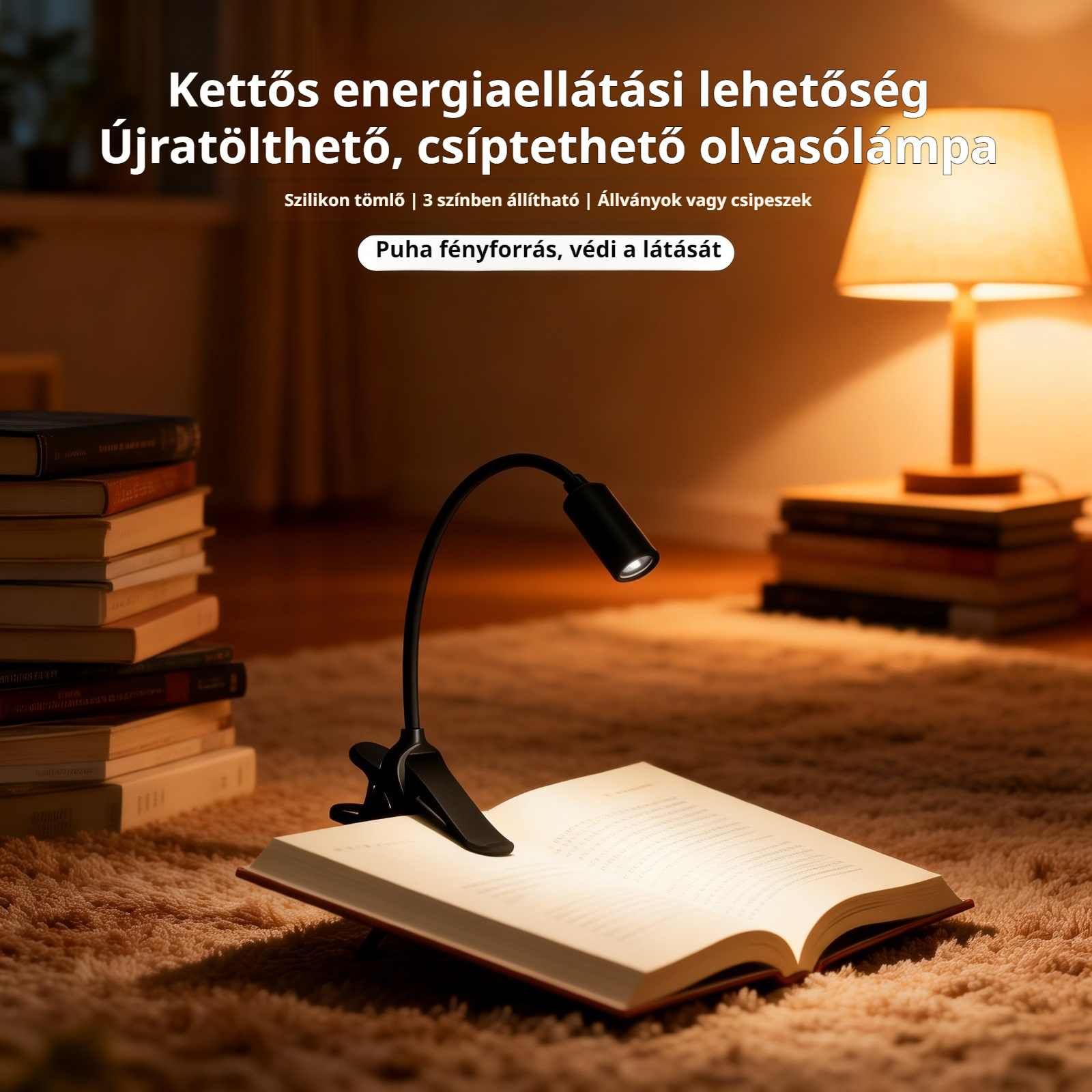 LED mini szemvédő asztali lámpa, diákok számára, USB-s tölthető tanulólámpa