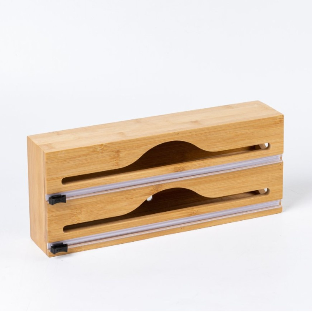 廚房多格保鮮膜分割器竹製收納盒