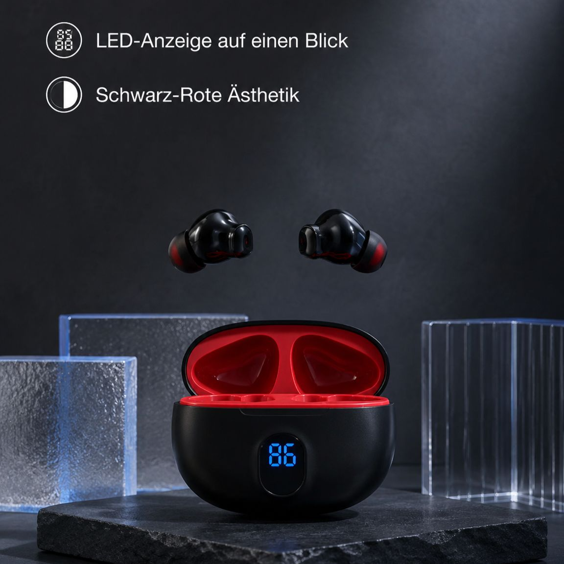 Bluetooth 5.3 Halb In-Ear Kopfhörer, Aktive Geräuschunterdrückung
