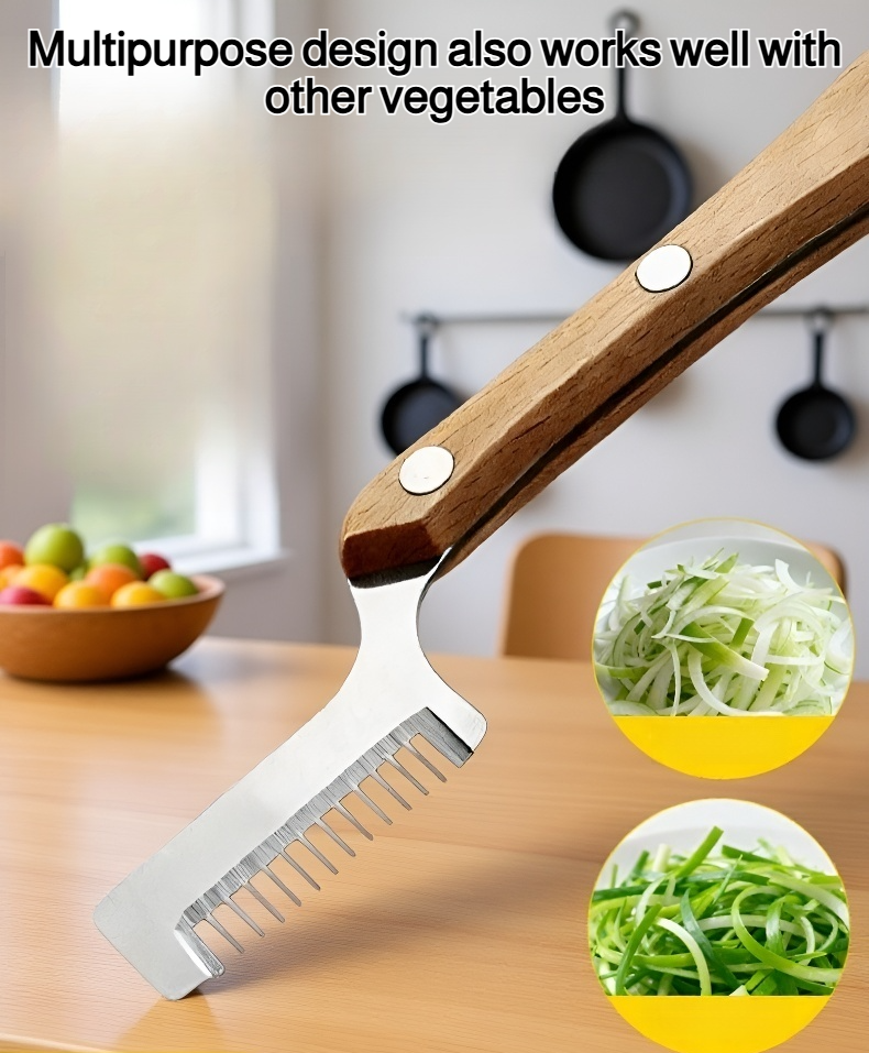 Close-up of scallion slicer sharp stainless steel blades