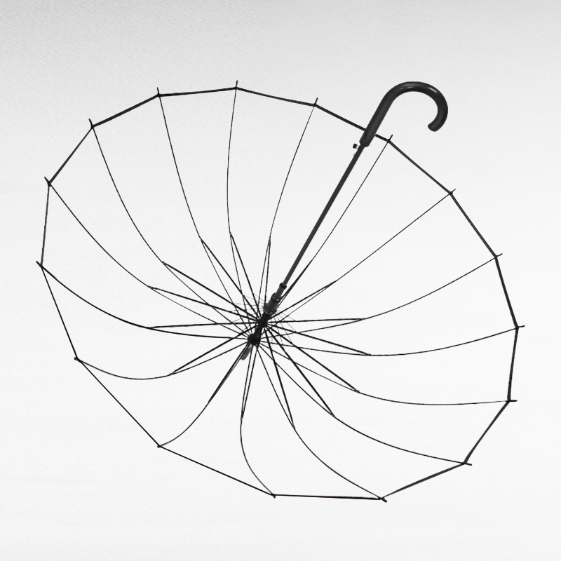 長柄16本骨防風ダブル厚手生地透明傘