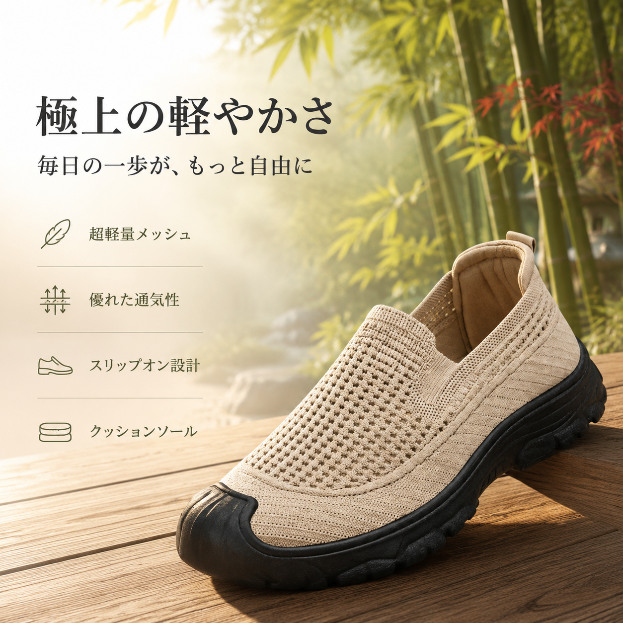 メンズ通気性メッシュ滑り止めカジュアルスポーツシューズ 軽量ソフトソールスリッポン