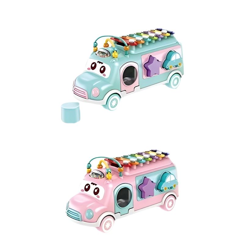 Dětský ruční perkusní hračkové piano s motivem královského autobusu