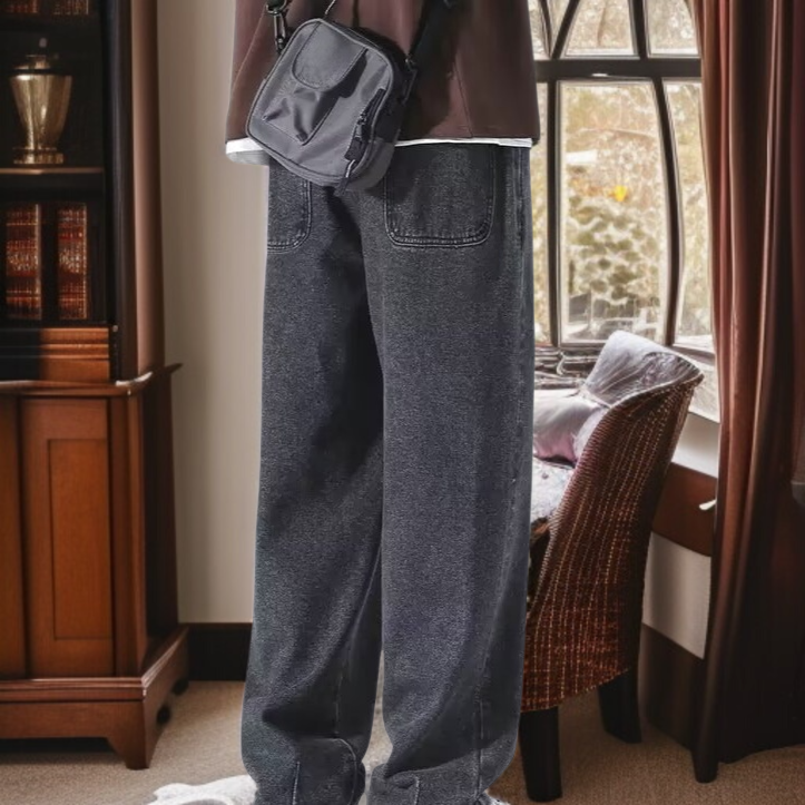 メンズアメリカンウォッシュジーンズ、ルーズストレート、トレンドブランドワイドパンツ、アメリカンハイストリート万能カジュアルロングパンツ