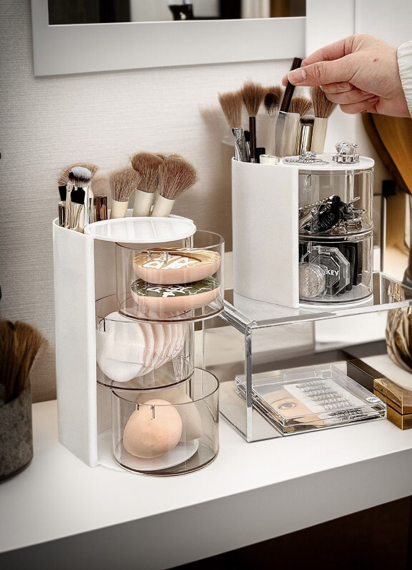 퍼프와 화장품을 함께 정리한 모습