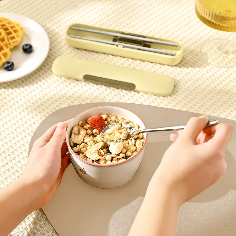 上班族便攜式不鏽鋼餐具盒，廚房家用筷子勺子收納盒（帶蓋）