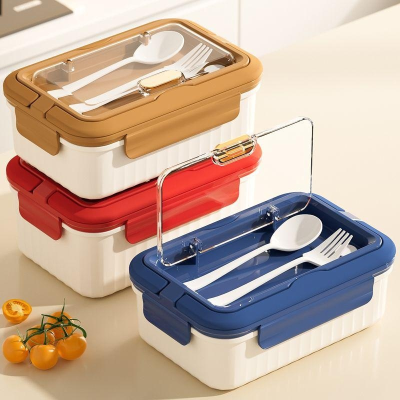 Glass lunch box with lid for storing cutlery