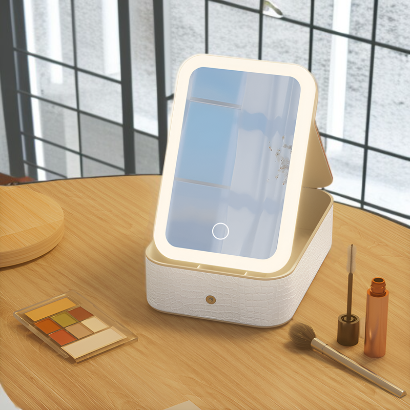 メイクボックス 鏡付き メイクボックス 持ち運び メイクケース 旅 ジュエリーボックス 小箱 ジュエリー LEDライト付き ミラー付き 宝石箱 持ち運び コンパクトPUレザー ジュエリー収納 アクセサ