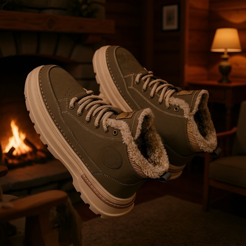 남성 아웃도어 스노우 부츠 융털 가죽 하이탑 워커