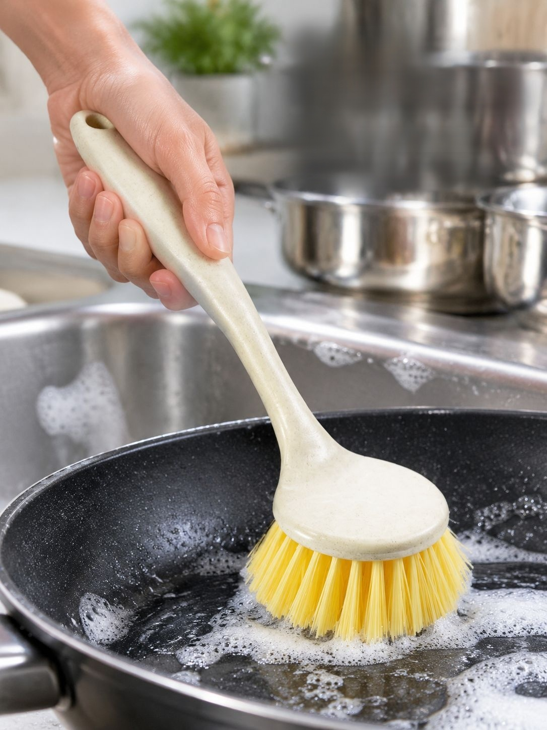 Cepillo funcional de paja de trigo para mantener la cocina limpia