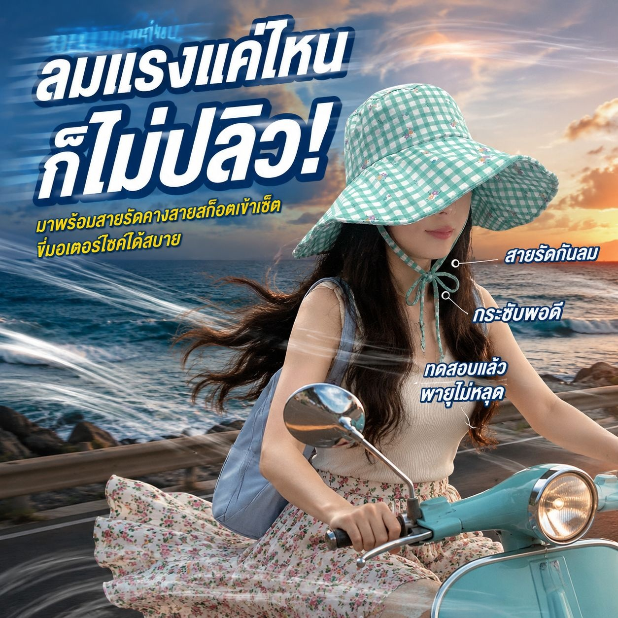 หมวกปีกกว้างลายดอกไม้สำหรับฤดูร้อน