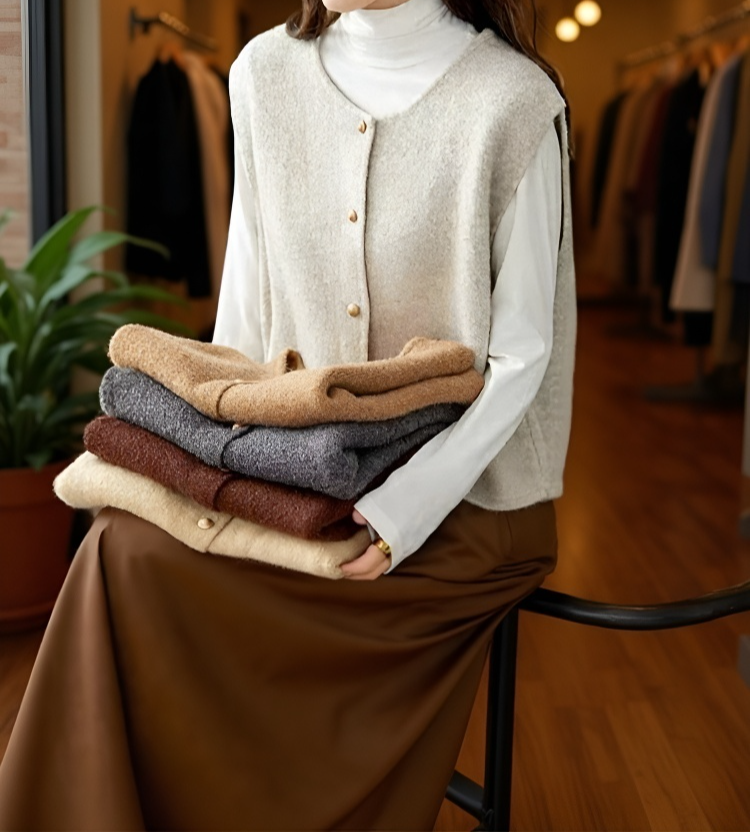 부드러운 골드 버튼 니트 조끼 전체 이미지