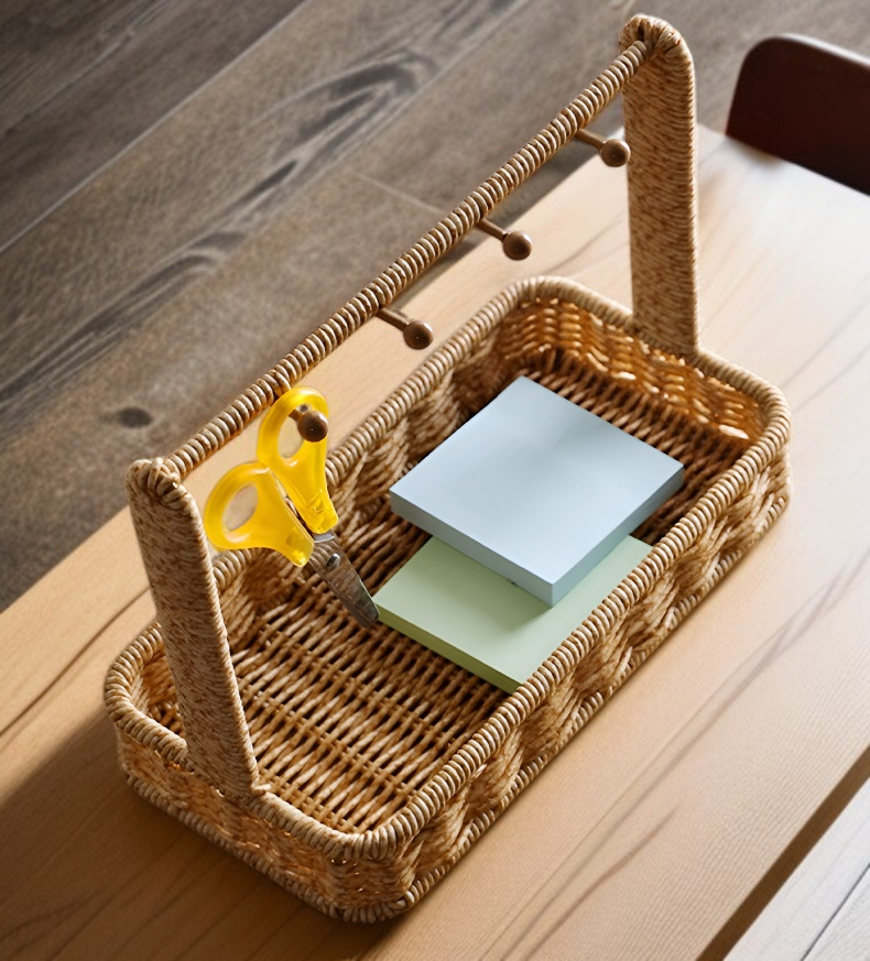 벽에 걸린 등나무 열쇠걸이 인테리어 예시