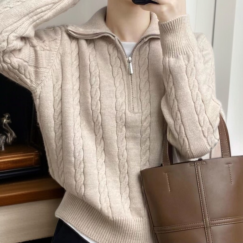 여성 니트 카디건 반집업 꽈배기 스웨터