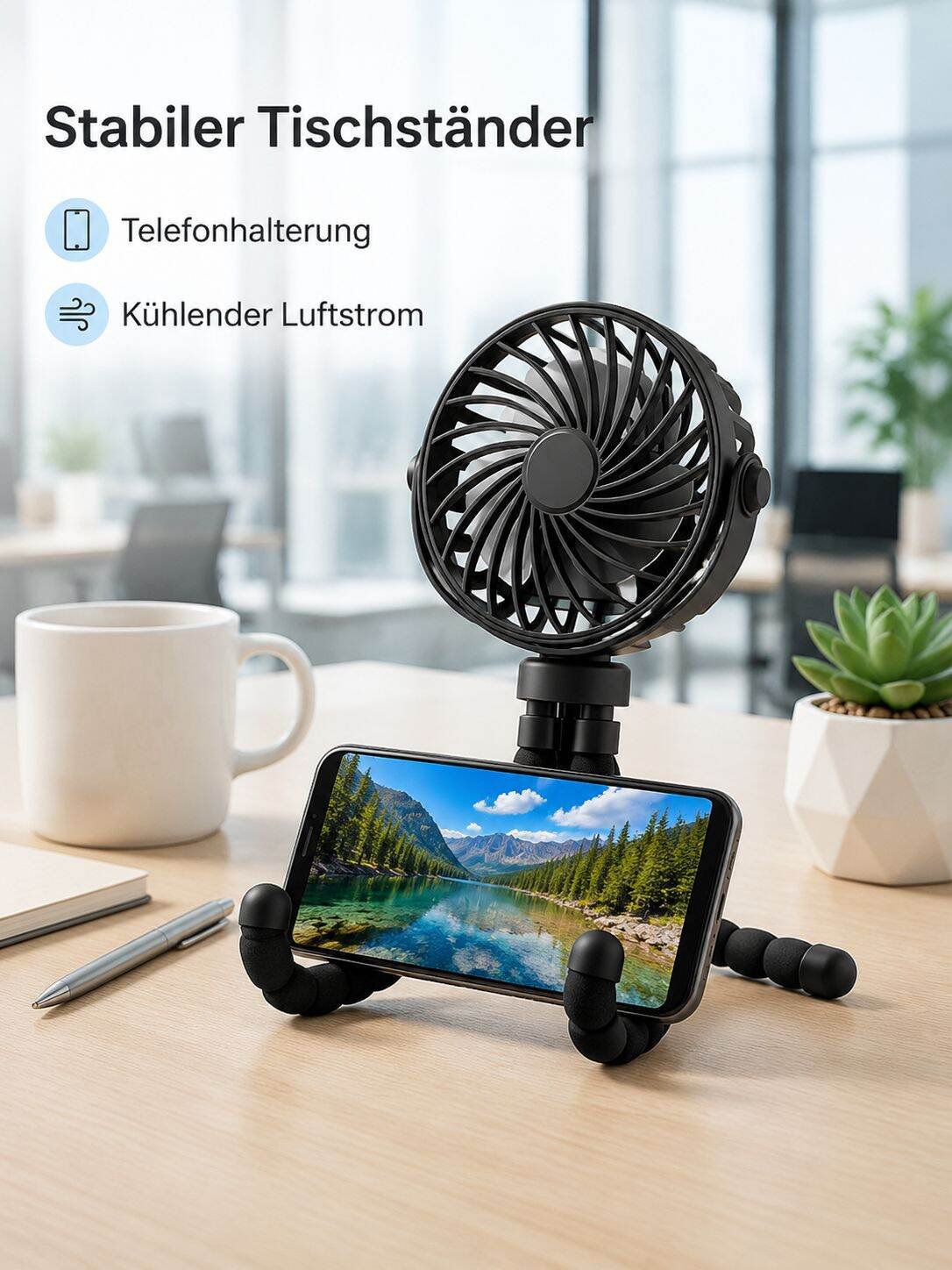 Oktopus Mini-Ventilator Tragbarer Hand- und Tischventilator