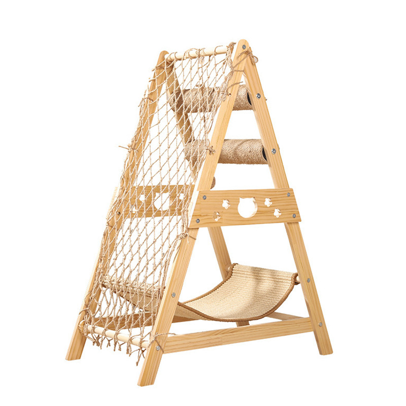 多機能天然木耐久性抜け毛防止一体型キャットタワー