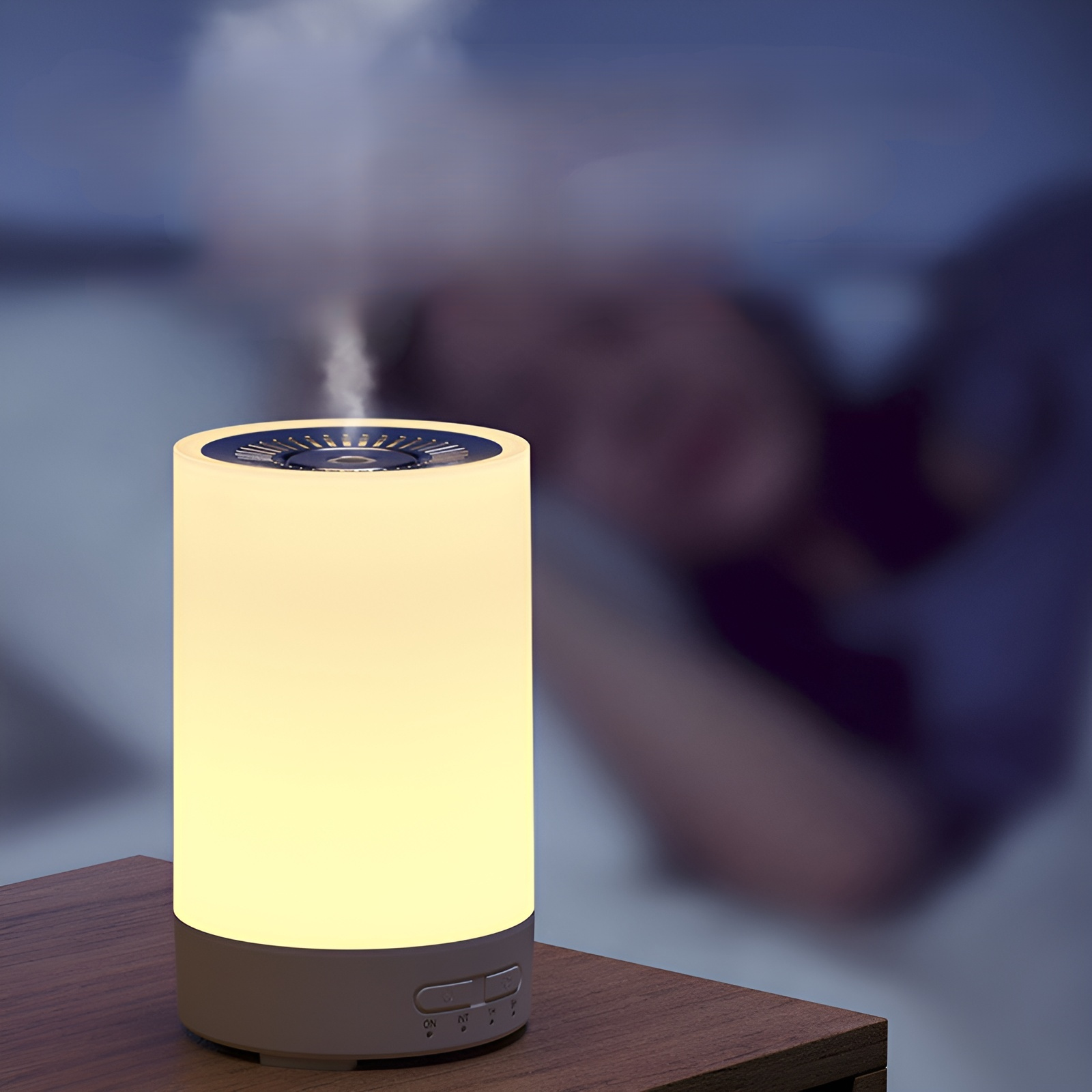 新しいナイトライト加湿器、家庭用USBアロマディフューザー、カラフルな木目調ディフューザー、ミニサイレントベッドルームアロマディフューザー