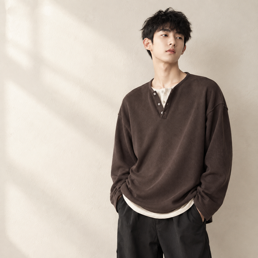 남자용 봄가을 고급감 한류 스타일 투피스 긴팔 티셔츠 다용도 맨투맨