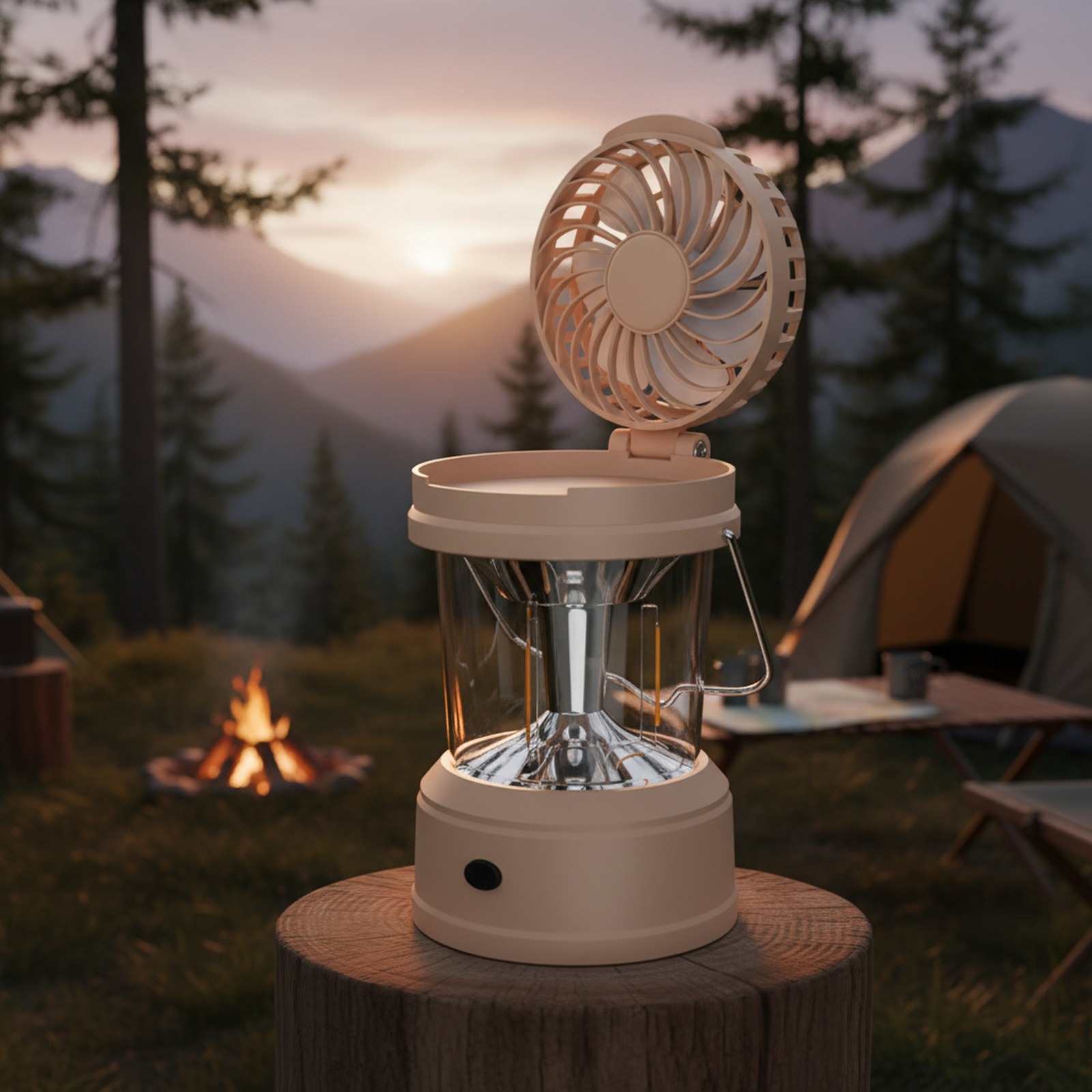 Tragbare Outdoor-Zeltlampe mit Ventilator, faltbar und mit starker Beleuchtung