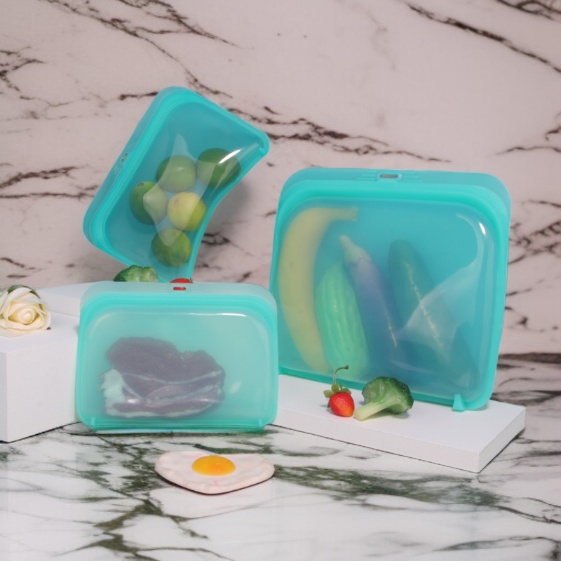 Set of colorful household silicone food storage bags