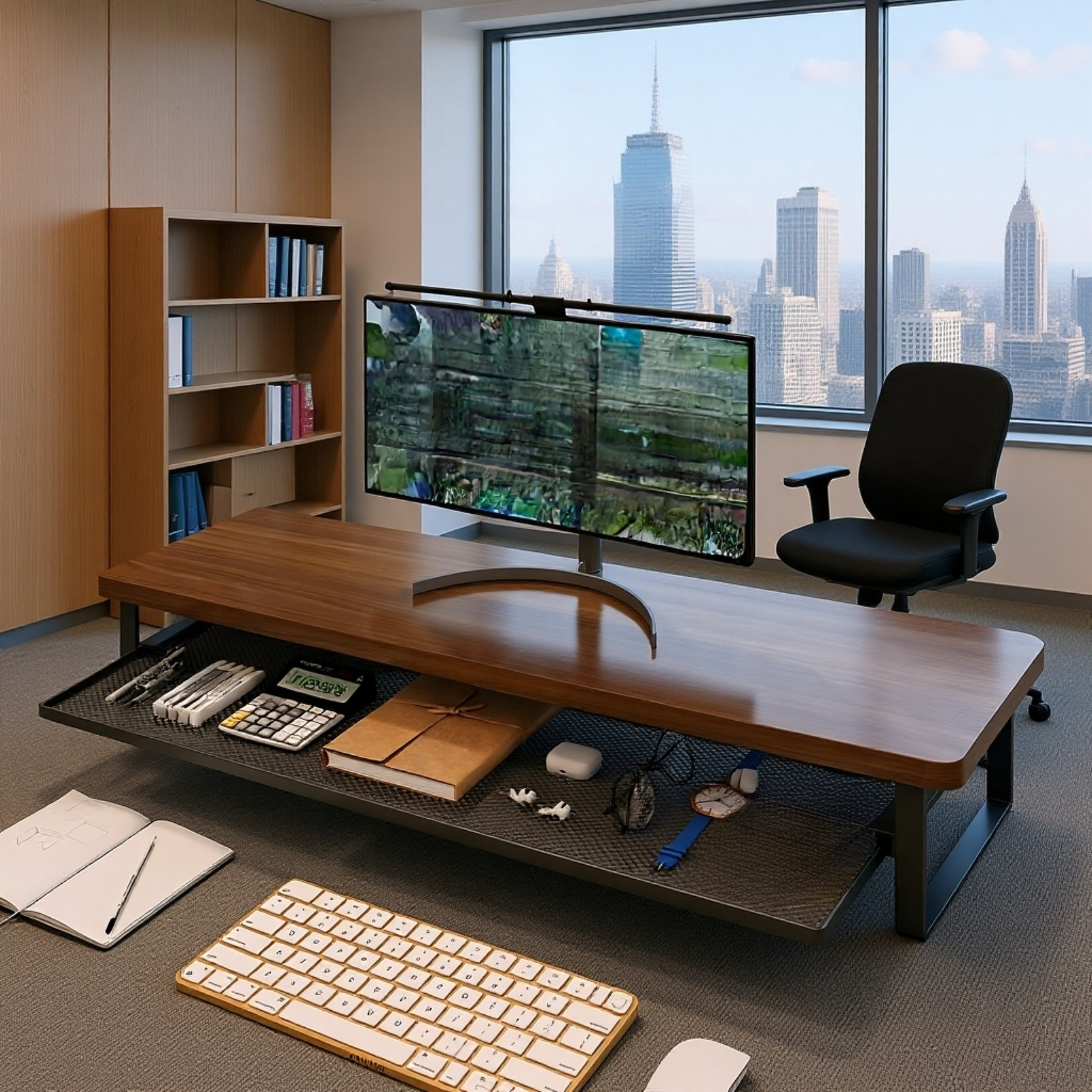Adjustable Monitor Riser with Drawer, Double Layer Design