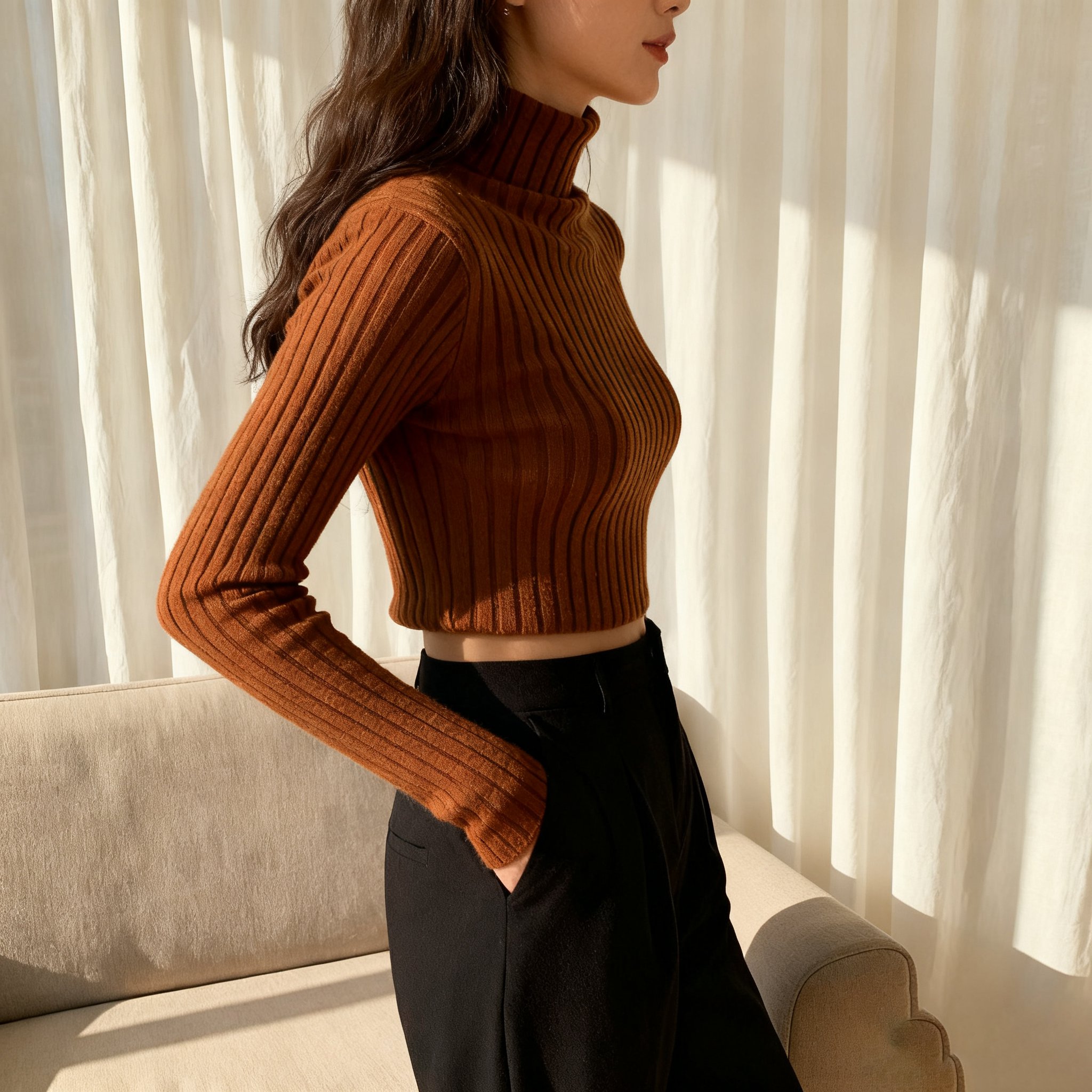 ショート丈ハイネックセーター全体画像