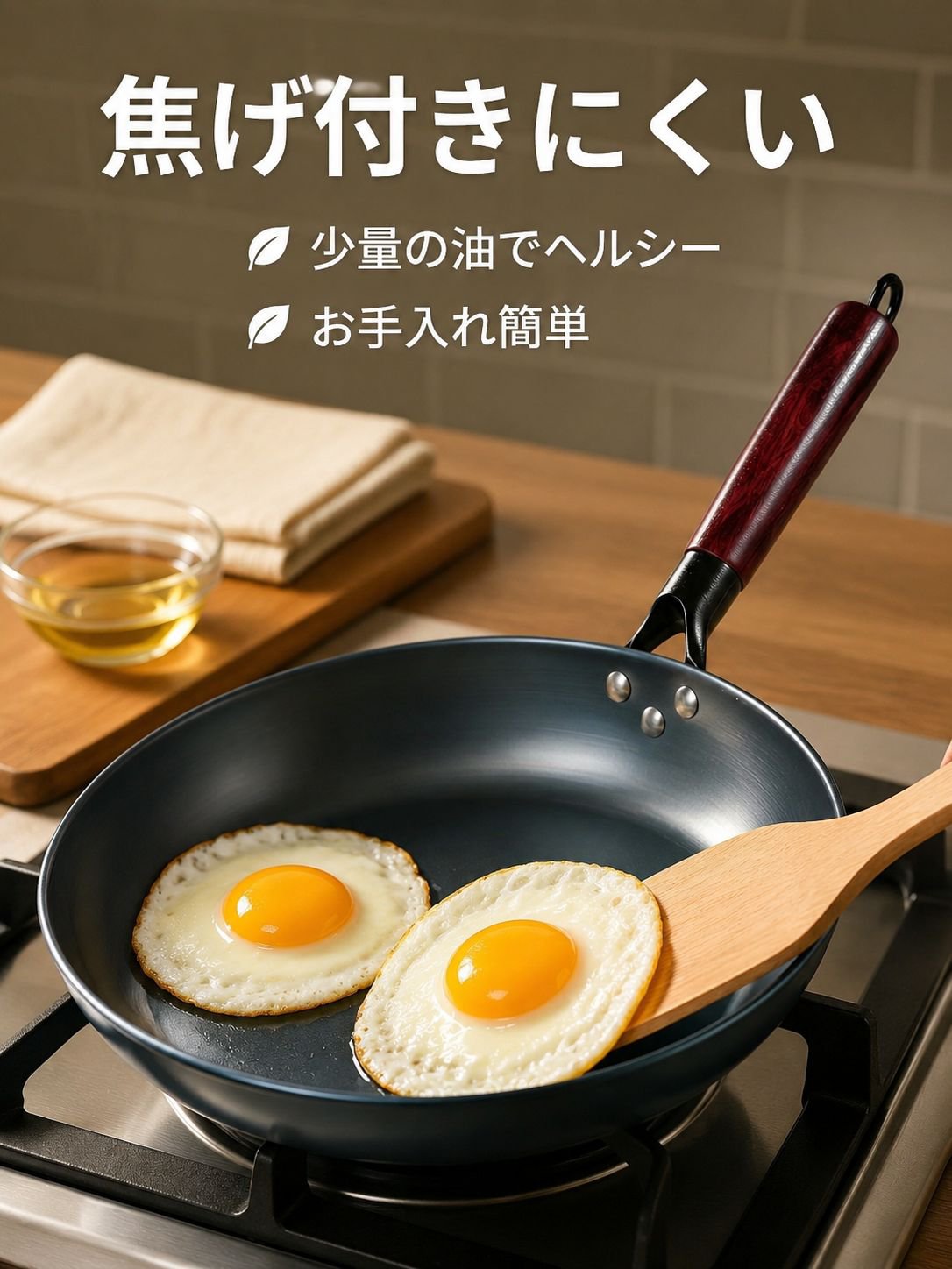 【10年間壊れない】フラット鉄製ノンスティックフライパン