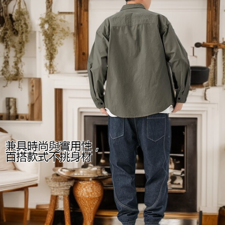 男士長袖工裝襯衫外套