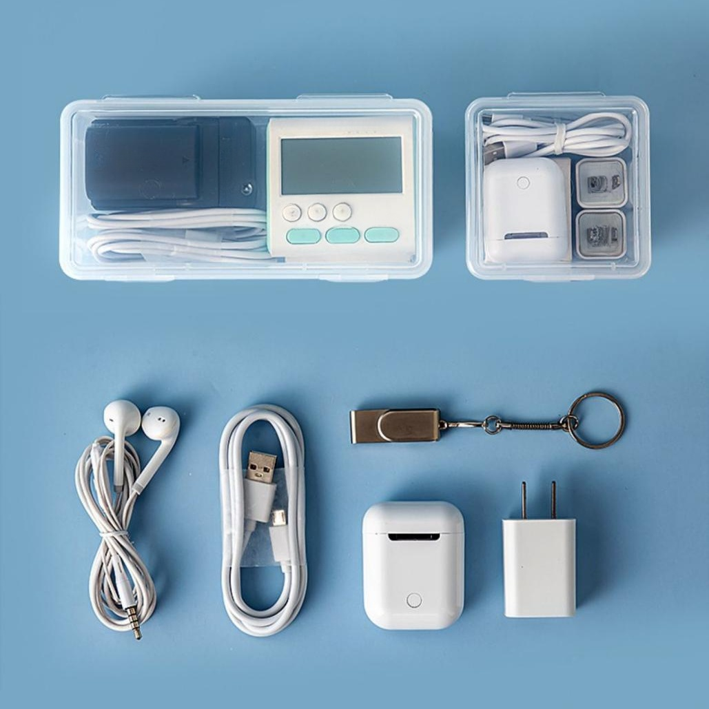  กล่องเก็บสายชาร์จพร้อมฝาปิด สำหรับที่ชาร์จมือถือ หูฟัง แฟลชไดร์ฟ แบบพกพาใช้ในบ้าน