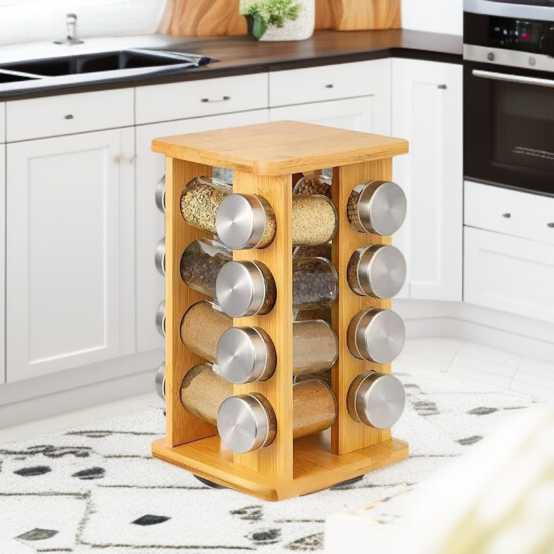다용도 회전 대나무 주방 양념 선반