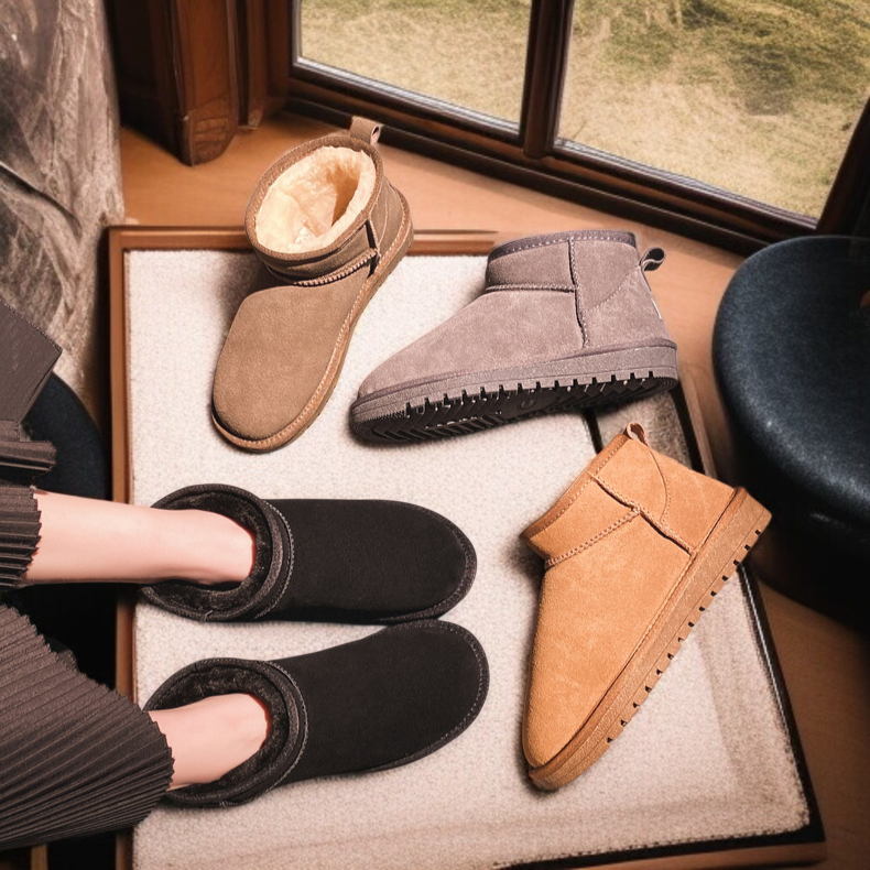 여성 북동부 앵클 부츠 융털 도톰 워커 플랫 스노우 슈즈