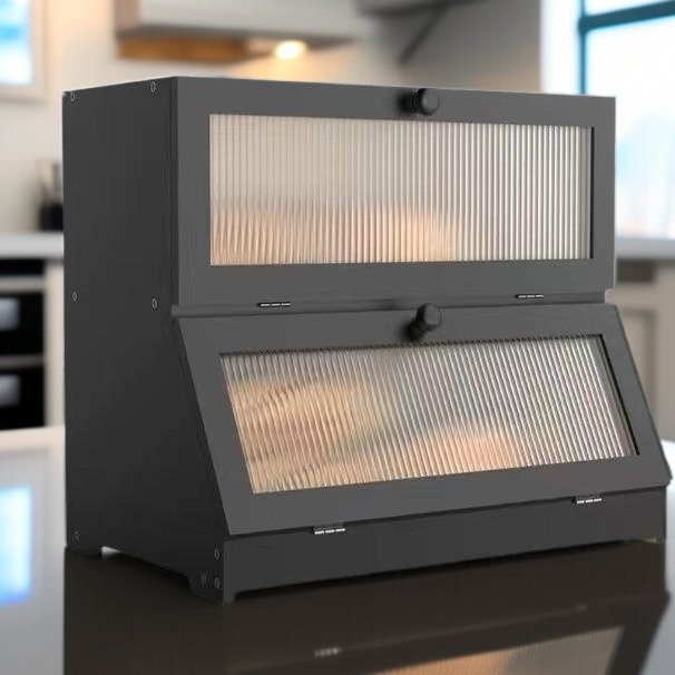 Double-layer bamboo bread box acrylic detachable fruit storage box solid wood snack bread box storag