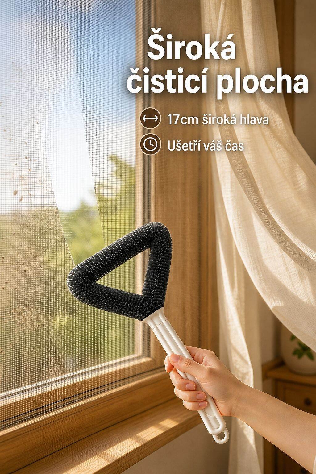 Detailní pohled na čistič okenních sítí