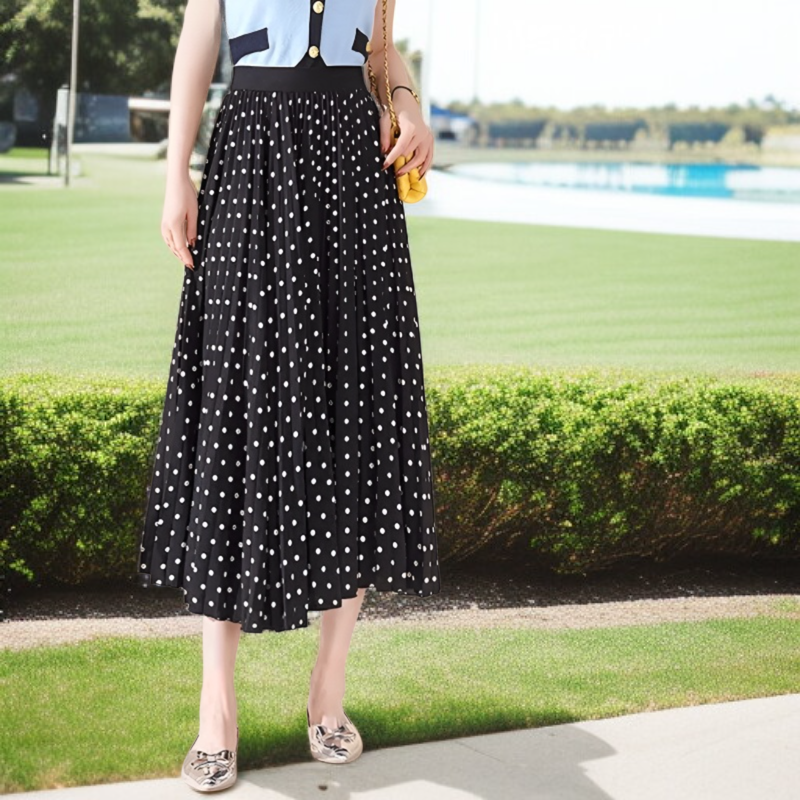 レディース ハイウエスト スリム シフォン プリーツ スカート