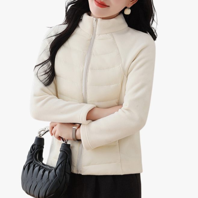 여성 아웃도어 패딩 화이트 슬림 트레이닝 아우터 하이넥 구속 없는 패딩