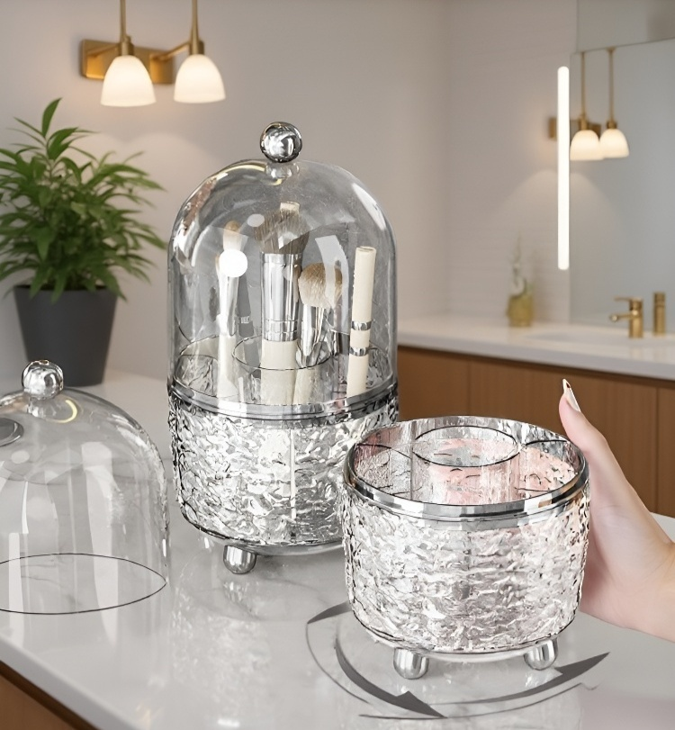 Dustproof makeup brush holder on vanity table