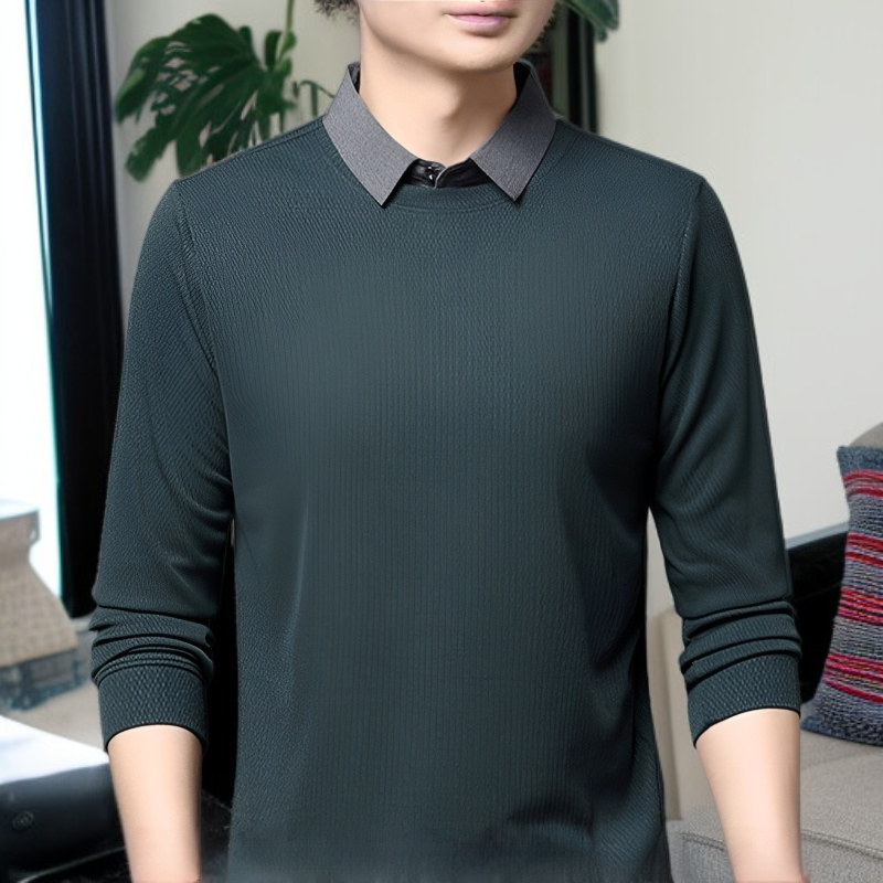 남자 얇은 긴팔 셔츠 비즈니스 캐주얼 페이크 투피스 남성 상의