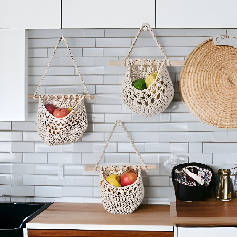 노르딕 스타일 손으로 짠 보헤미안 벽걸이 바구니 