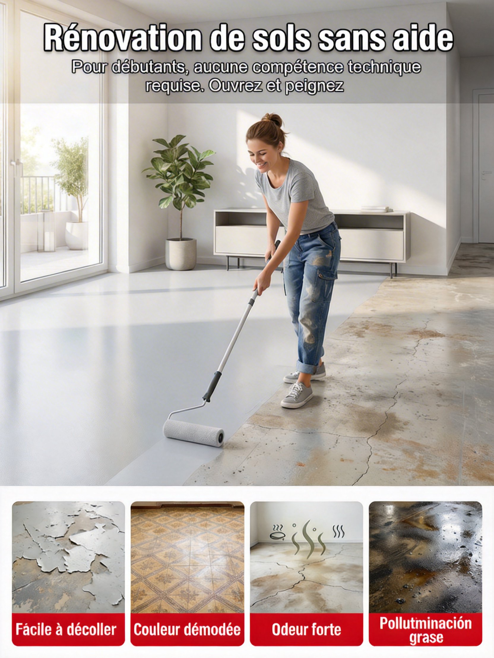 Peinture de sol époxy autonivelante à base d'huile JS, résistante à l'usure et antidérapante