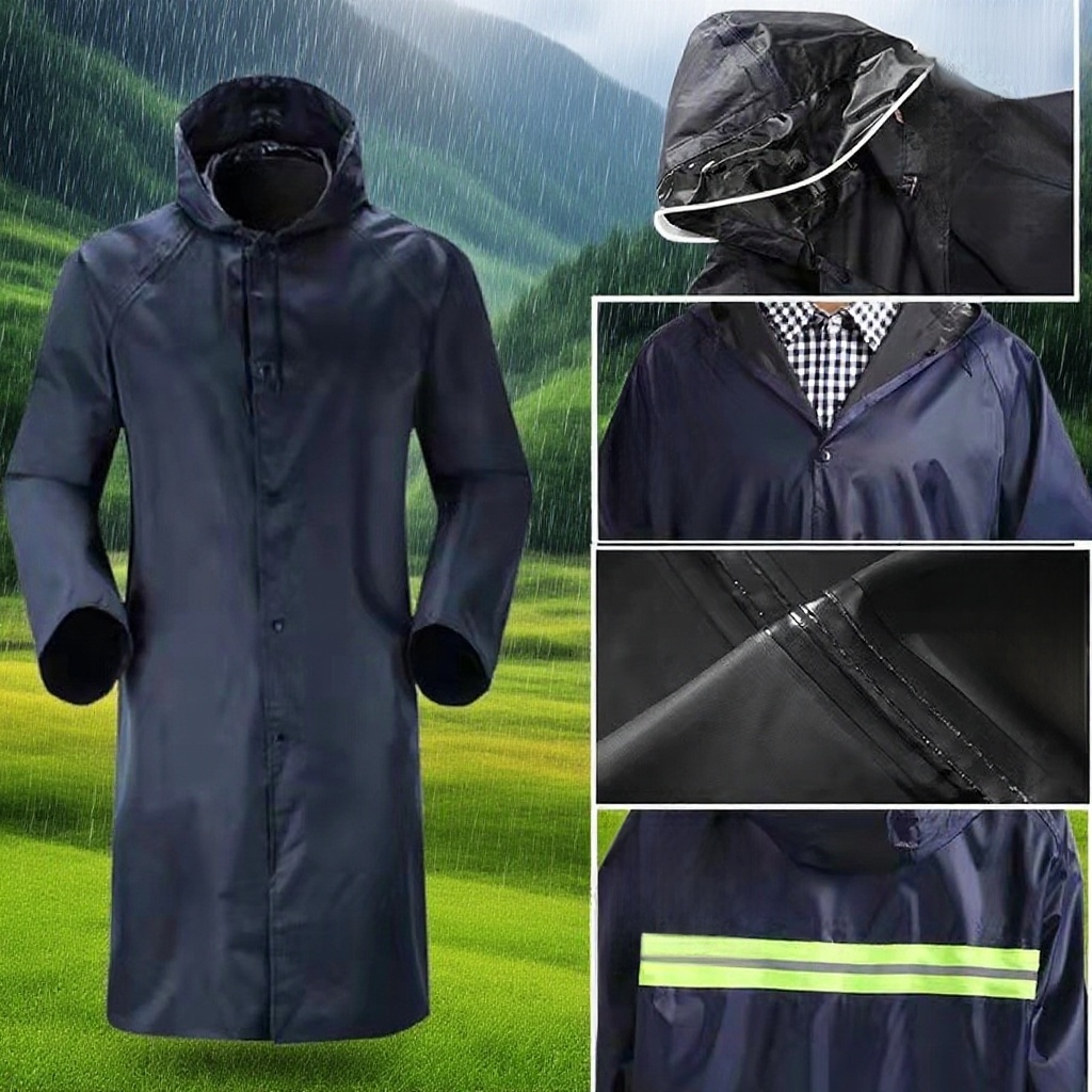 남녀 공용 더블 포켓 두꺼운 지퍼 롱 레인코트