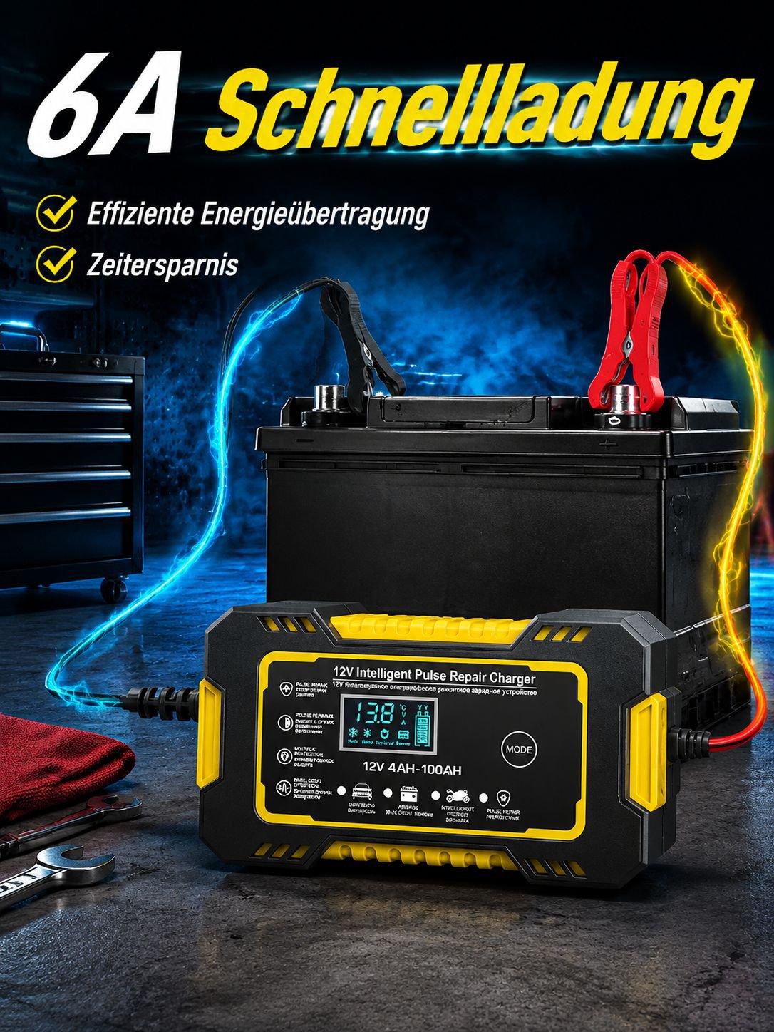 Modernes Autobatterieladegerät mit LCD-Anzeige