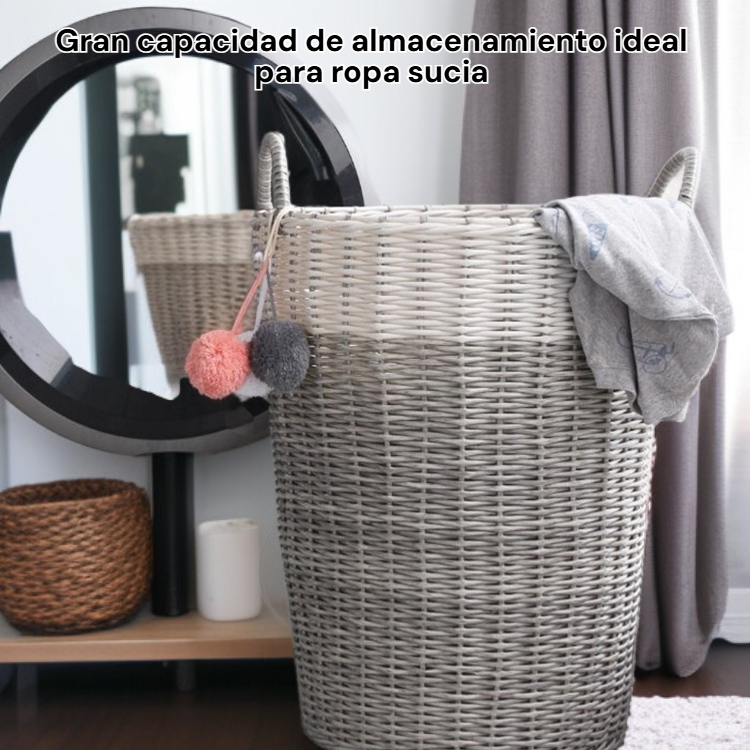 Cesta de almacenamiento simple de imitación ratán para ropa sucia