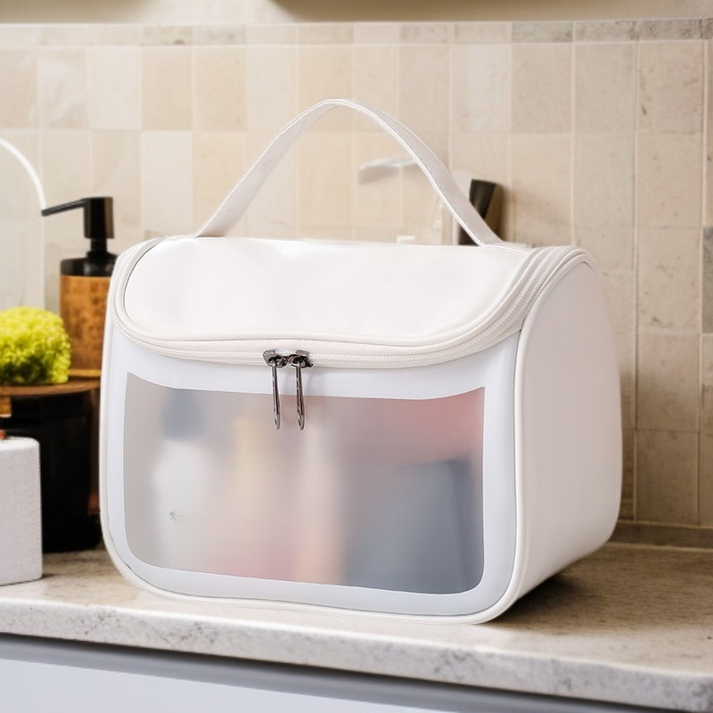 여성용 휴대용 반투명 무광 세면 파우치 플랩 화장품 수납 가방